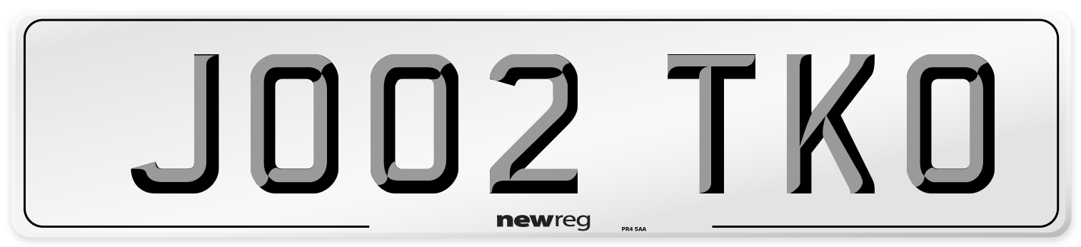 JO02 TKO Number Plate from New Reg